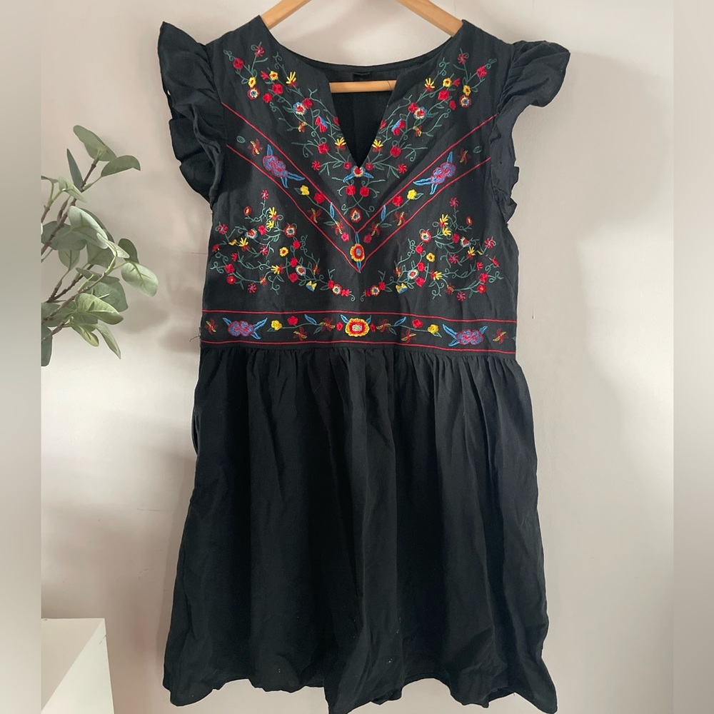 Black Embroidered Short Dress
